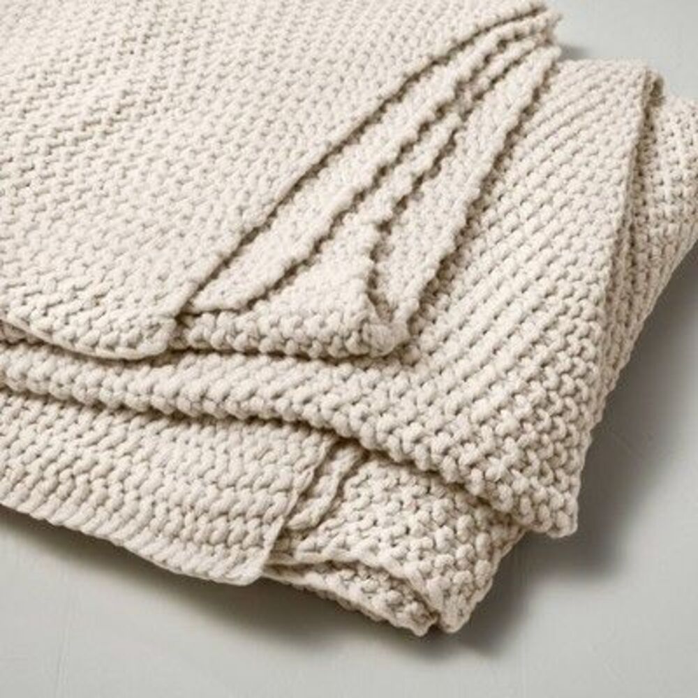 Open Box - Casaluna -  Chunky Knit Throw Bed Blanket 92x108 Midw Natural - Picture 2 of 4
